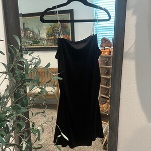Divided Black Strapless Dress with Silver Straps